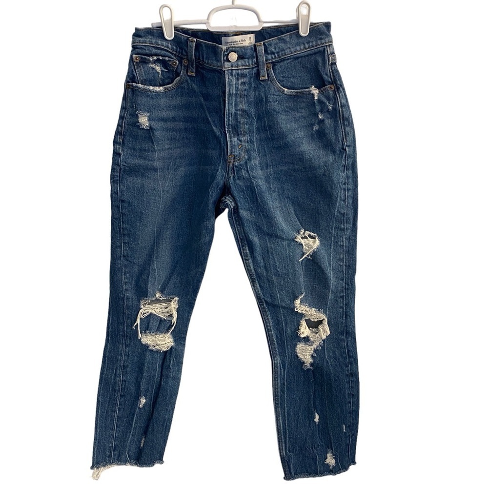 Abercrombie & Fitch Jeans Womens 28 Blue High Rise Ankle Distressed‎ Raw Hem